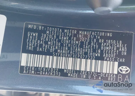 2014 Toyota Corolla S Plus from USA, damaged, VIN 5YFBURHEXEP077232